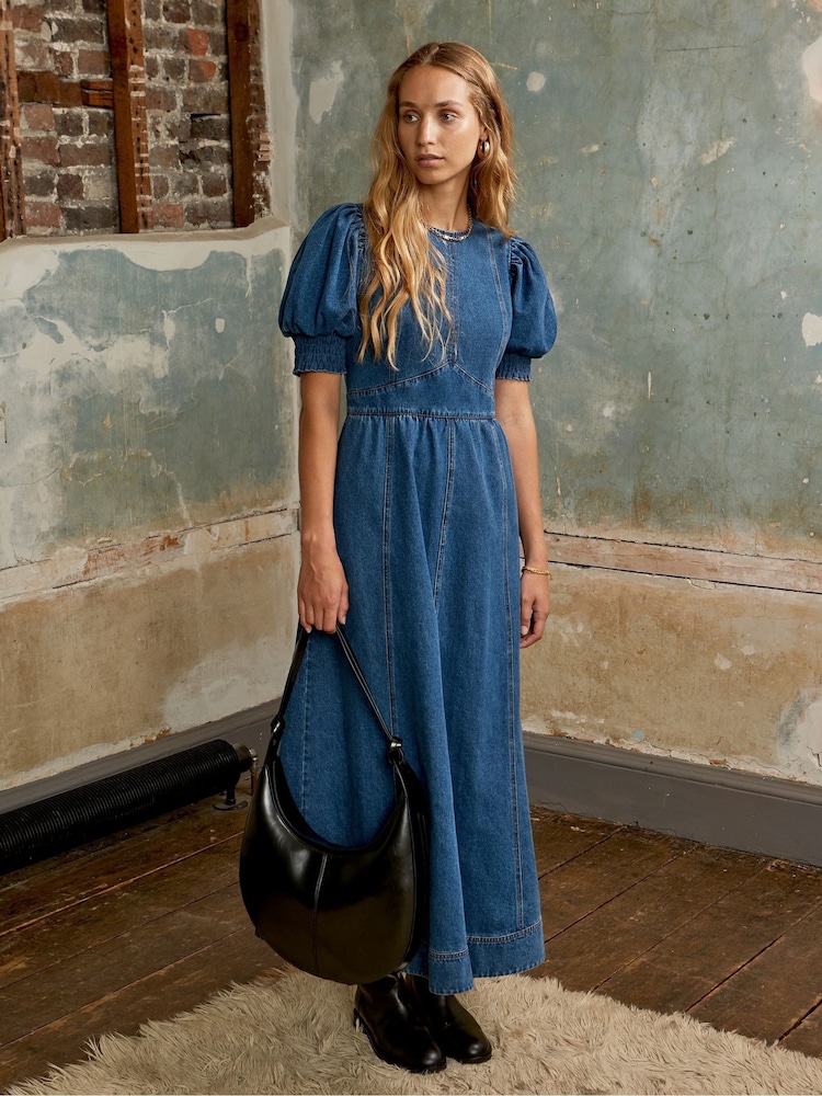Buy Ro&Zo Blue Denim Puff Sleeve Midi Dress from Next USA