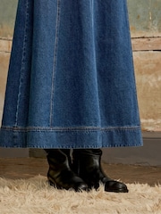 Ro&Zo Blue Denim Puff Sleeve Midi Dress - Image 4 of 5