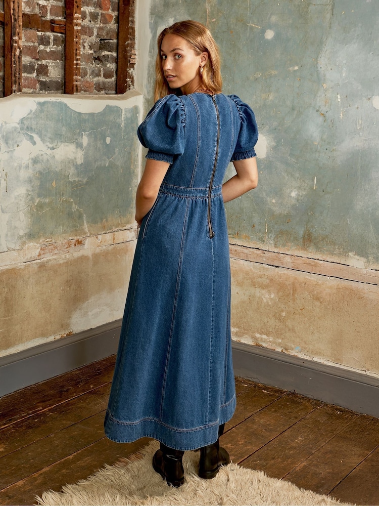 Ro&Zo Blue Denim Puff Sleeve Midi Dress - Image 5 of 5
