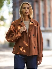 Ro&Zo Brown Short Trench Jacket - Image 1 of 5