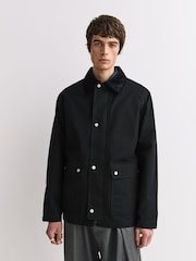 NN.07 Black Glenn Wax-Look Contrast Collar Jacket - Image 1 of 7