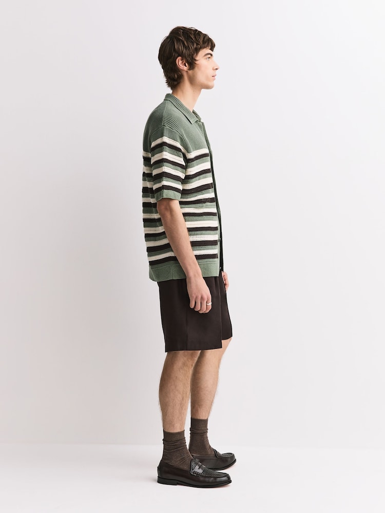 NN.07 Green Lars Textured Stripe Shirt - Image 2 of 5