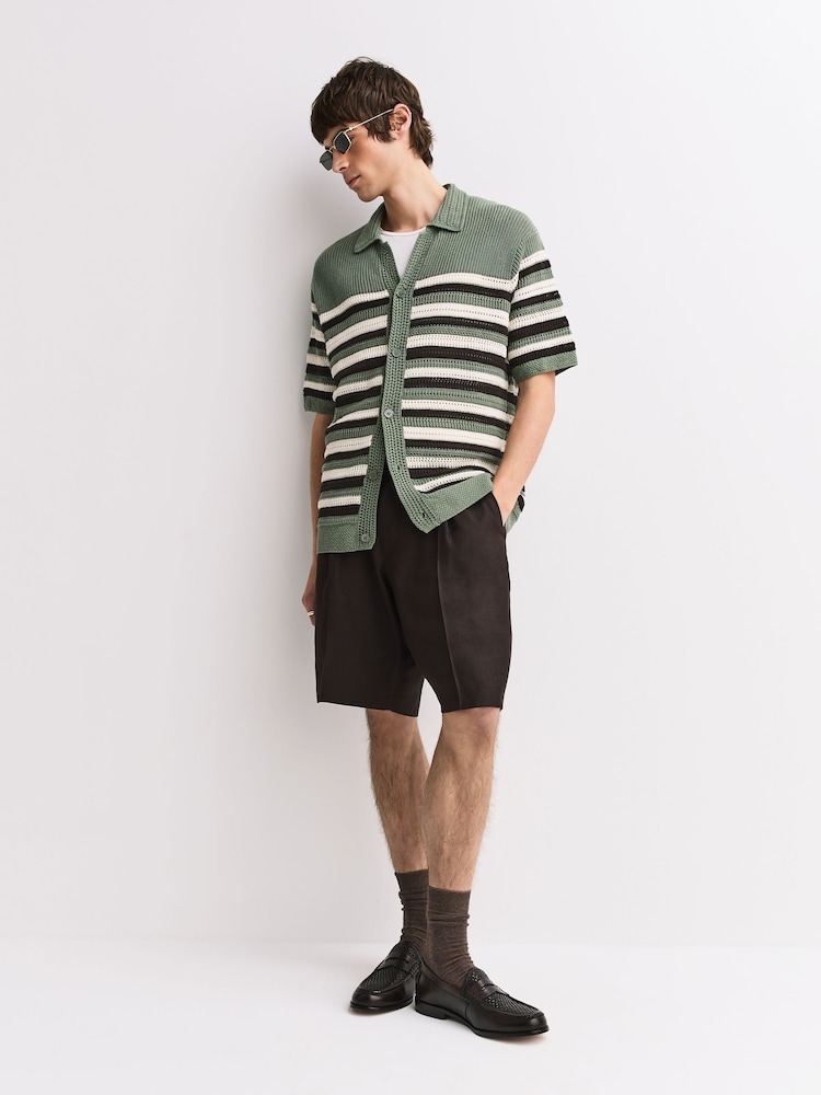 NN.07 Green Lars Textured Stripe Shirt - Image 5 of 5