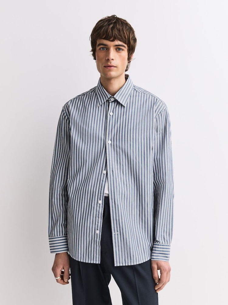 NN.07 Blue Freddy Striped Cotton Shirt - Image 1 of 6