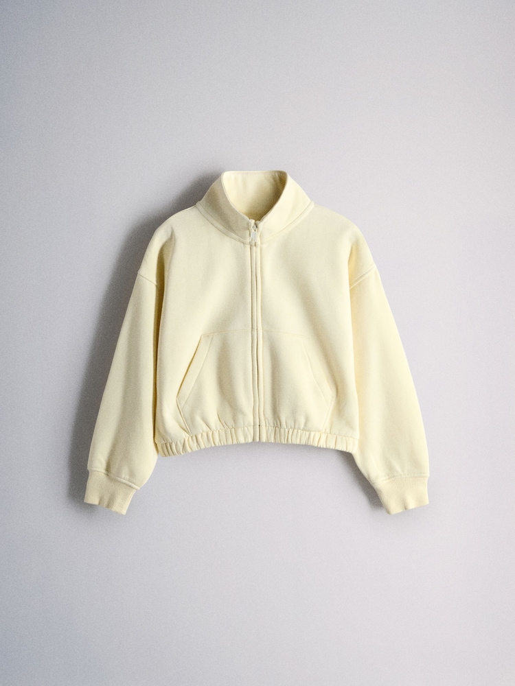 The Set 2 Pack Jersey Funnel Neck Zip Through Cropped Jacket and Shorts Yellow/Brown - Image 2 of 6