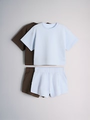 The Set 2 Pack Jersey Interlock Short Sleeve Crew and Short Sets Blue/Brown - Image 9 of 13