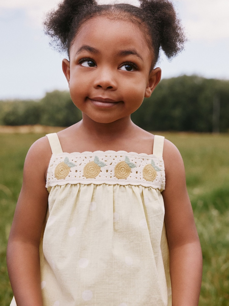 Lemon Yellow Spot Crochet Top And Short Set (3mths-7yrs) - Image 1 of 7 Lemon Yellow Spot Crochet Top And Short Set (3mths-7yrs) - Image 1 of 7