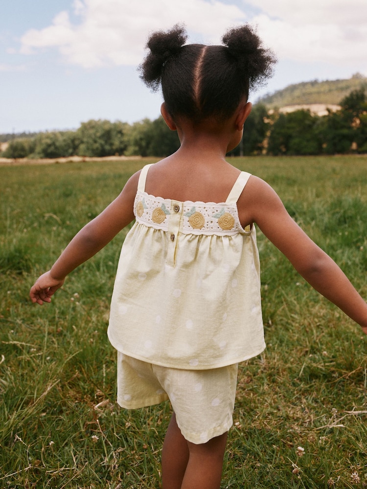 Lemon Yellow Spot Crochet Top And Short Set (3mths-7yrs) - Image 2 of 7 Lemon Yellow Spot Crochet Top And Short Set (3mths-7yrs) - Image 2 of 7