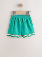Green Seersucker Stripe Crochet Trim Shorts (3mths-7yrs) - Image 1 of 4