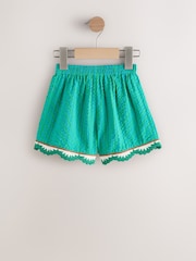 Green Seersucker Stripe Crochet Trim Shorts (3mths-7yrs) - Image 2 of 4
