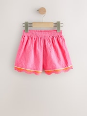 Pink Seersucker Stripe Crochet Trim Shorts (3mths-7yrs) - Image 1 of 4