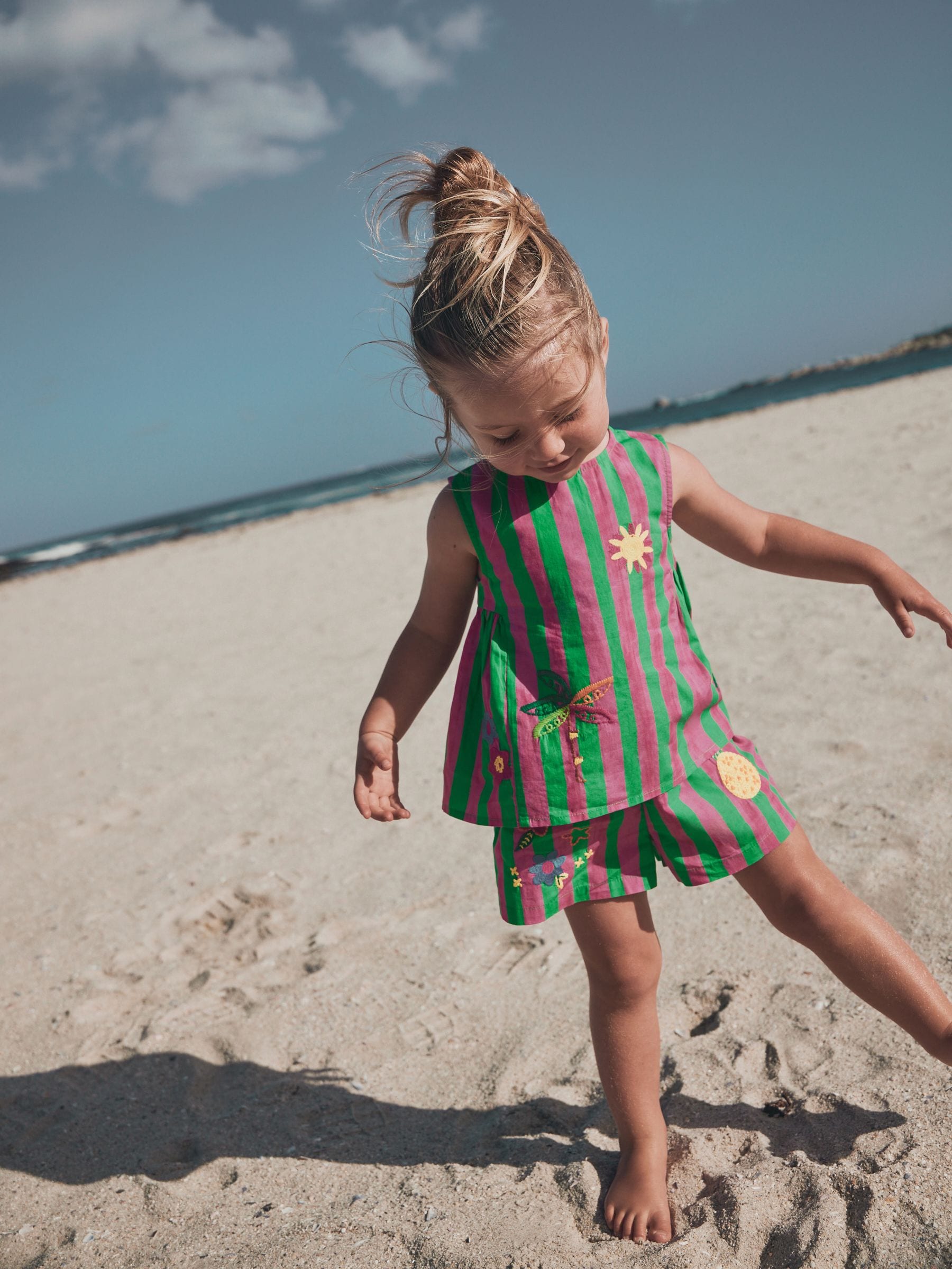 Buy Pink/Green Stripe Embroided Shorts And Top Set (3mths-7yrs