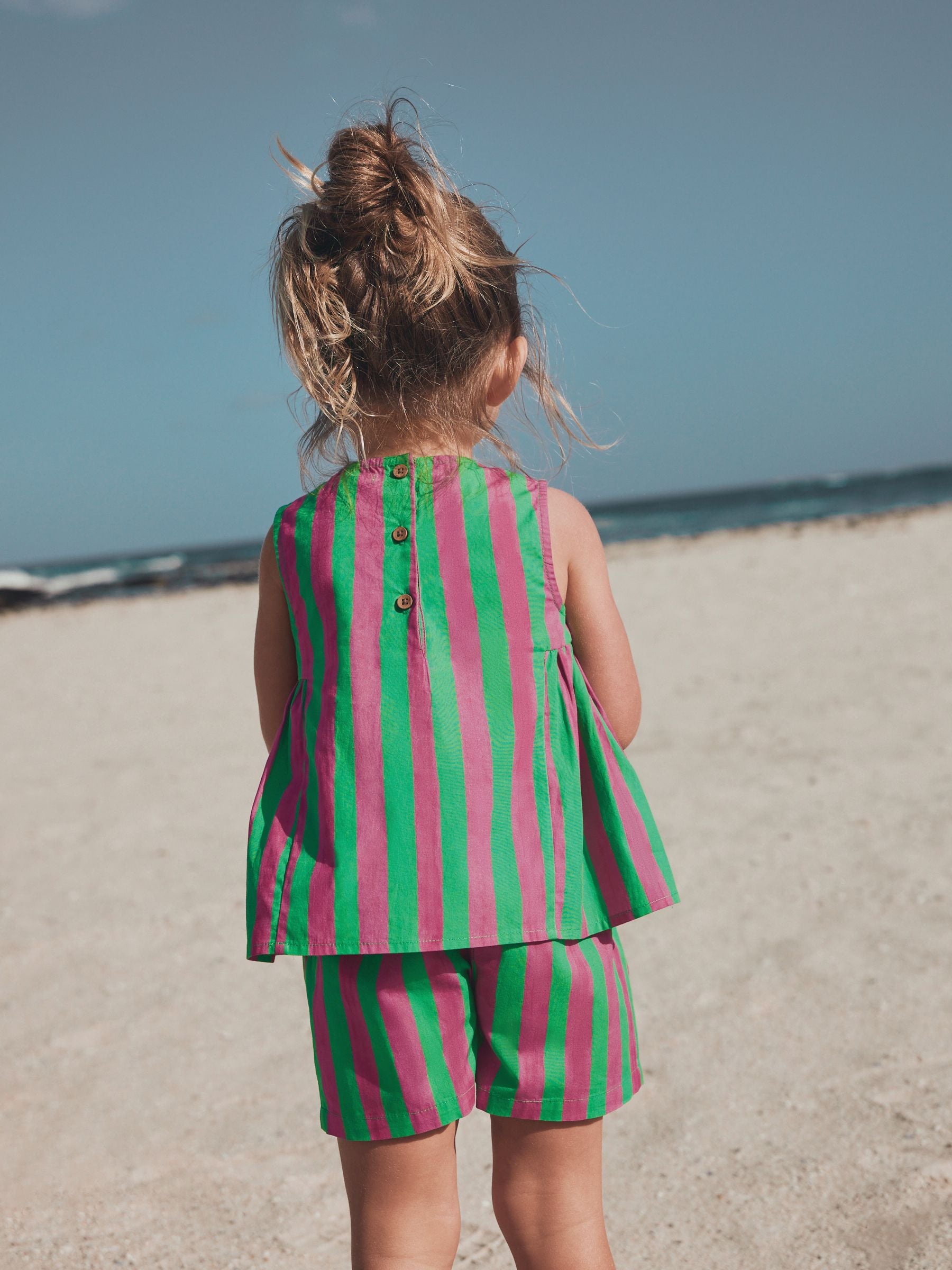 Buy Pink/Green Stripe Embroided Shorts And Top Set (3mths-7yrs