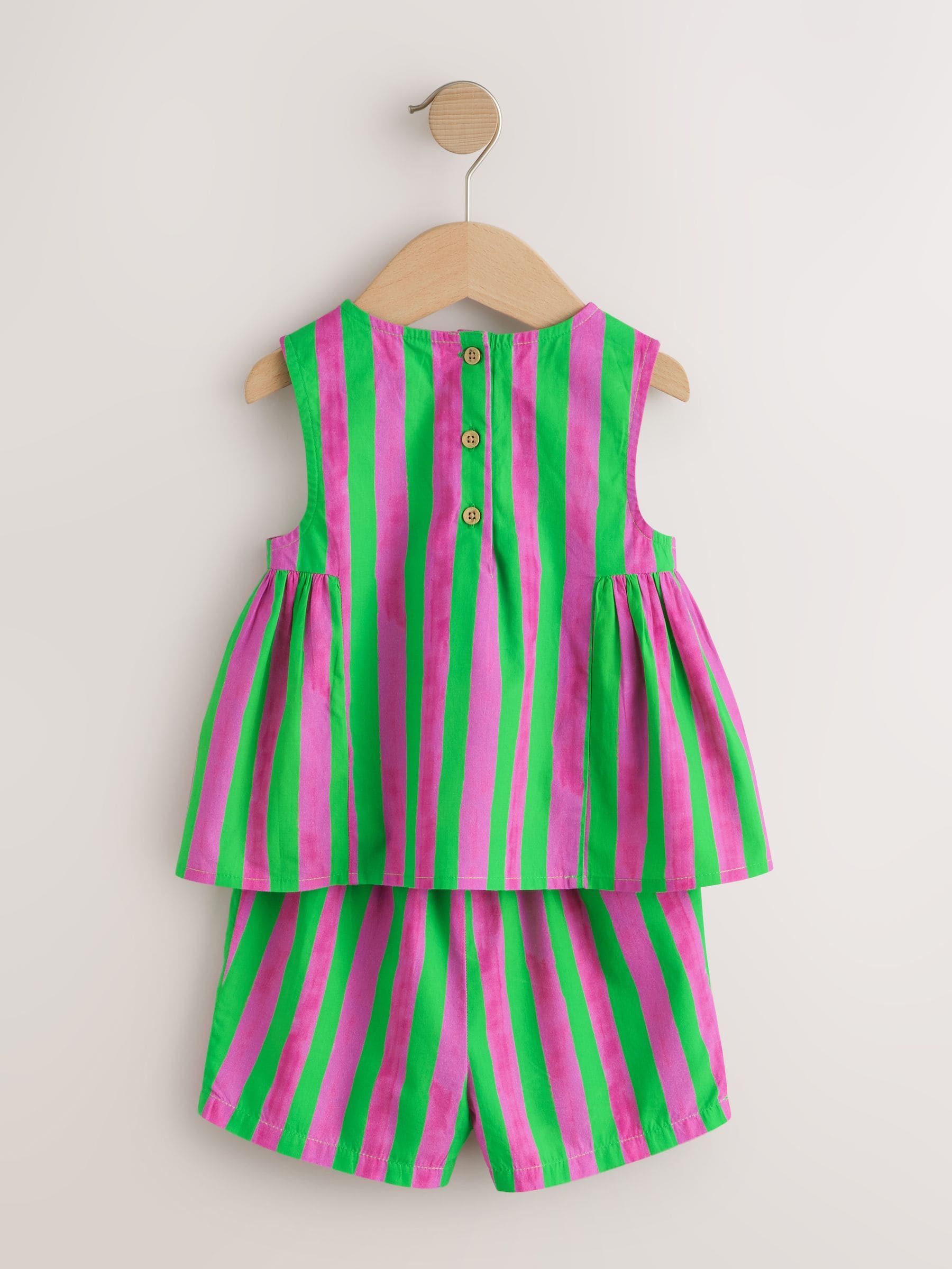 【(・㉨・) 】andmaryLamiaknitsetminidress Buy Pink/Green Stripe Embroided Shorts And Top Set (3mths-7yrs