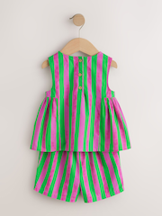 Pink/Green Stripe Embroided Shorts And Top Set (3mths-7yrs) - Image 8 of 11