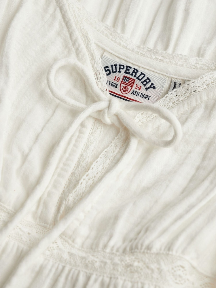 Superdry White Cheesecloth Tiered Mini Dress - Image 8 of 8
