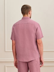 Pink Regular Fit Signature Basket Weave Linen Short Sleeve Shirt - Image 4 of 7