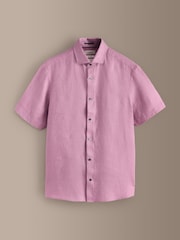 Pink Regular Fit Signature Basket Weave Linen Short Sleeve Shirt - Image 5 of 7