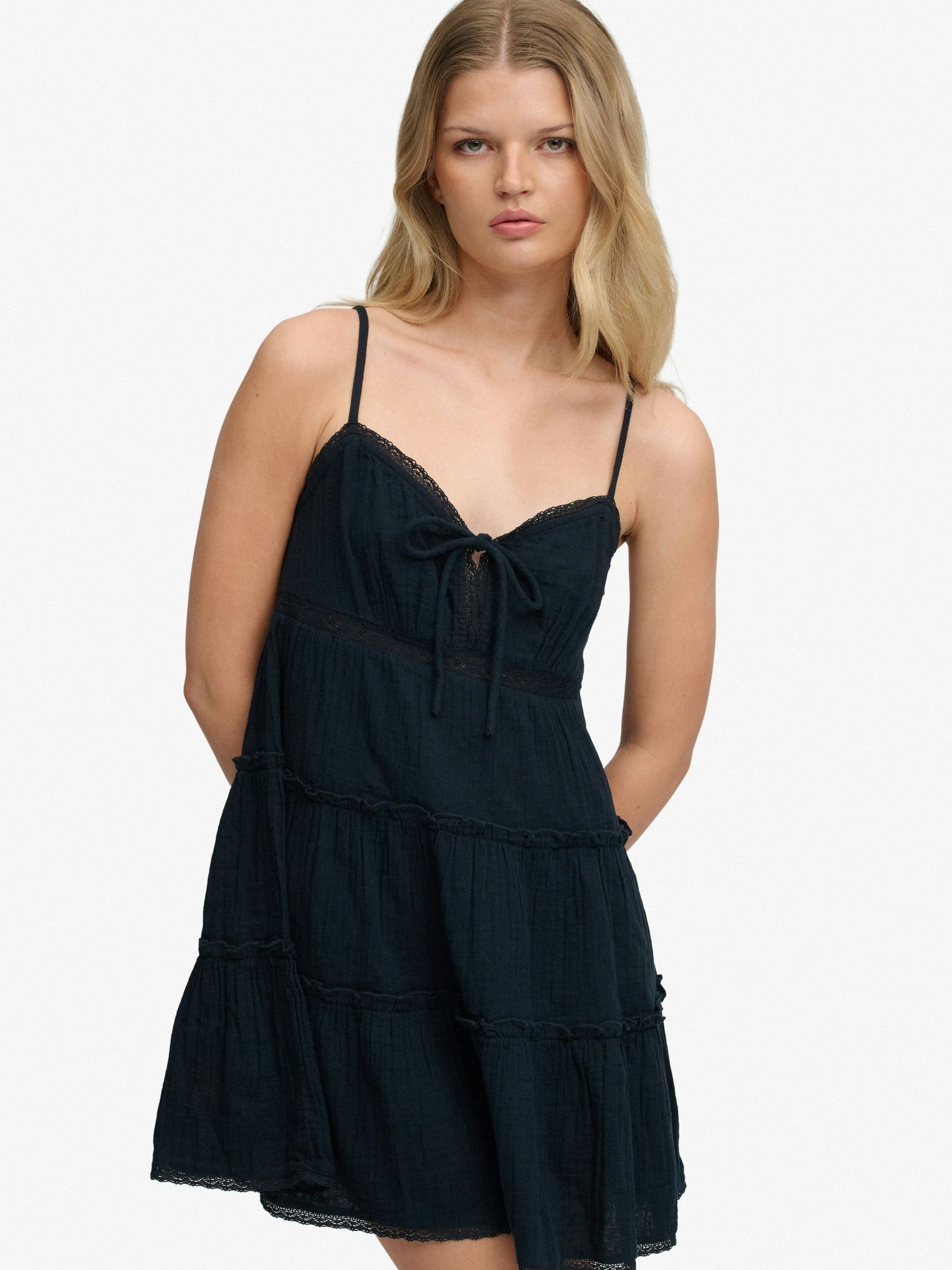 Superdry Women's Blue Frill Mini Dress In Crêpe - Image 2