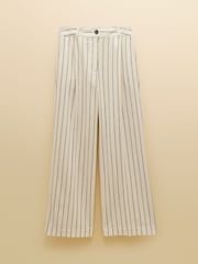 Joules Cream & Navy Striped Linen Blend Tailored Wide Leg Trouser - Image 7 of 7