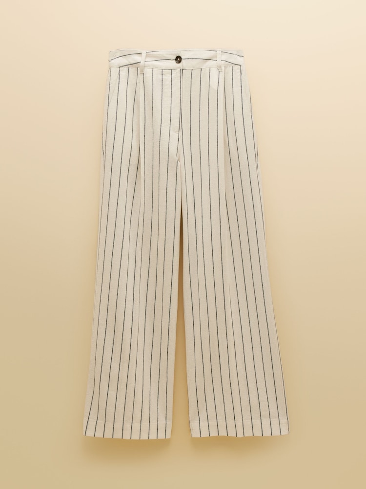 Joules Cream & Navy Striped Linen Blend Tailored Wide Leg Trouser - Image 7 of 7 Joules Cream & Navy Striped Linen Blend Tailored Wide Leg Trouser - Image 7 of 7
