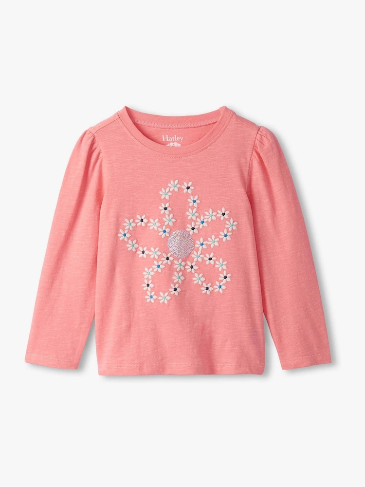 Hatley Pink Embroidered Flowers Puff Sleeve T-Shirt - Image 1 of 2