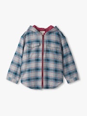Hatley Grey Charcoal and Maroon Plaid Lined Hooded Jacket - Image 1 of 2