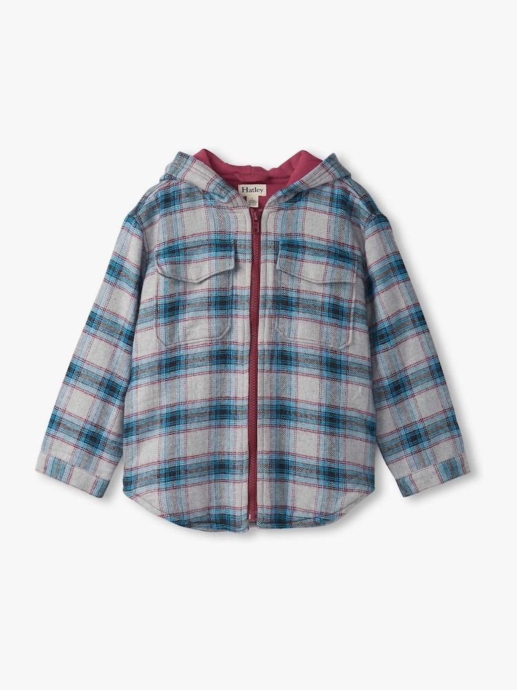 Hatley Grey Charcoal and Maroon Plaid Lined Hooded Jacket - Image 1 of 2