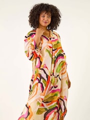 Roman Green Curve Swirl Print V-Neck Midi Dress - Image 1 of 5