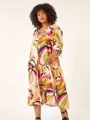 Roman Green Curve Swirl Print V-Neck Midi Dress - Image 2 of 5