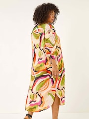 Roman Green Curve Swirl Print V-Neck Midi Dress - Image 3 of 5