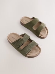 Khaki Suede Corkbed Slider Sandals - Image 1 of 5