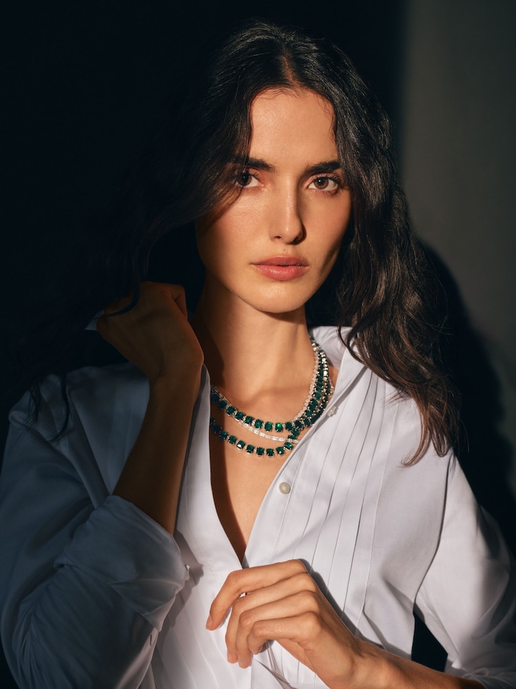 Lauren Ralph Lauren Silver Tone Crystal Baguette Flex Necklace - Image 2 of 4 Lauren Ralph Lauren Silver Tone Crystal Baguette Flex Necklace - Image 2 of 4