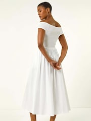 Roman White Plain Shirred Midi Dress - Image 2 of 5