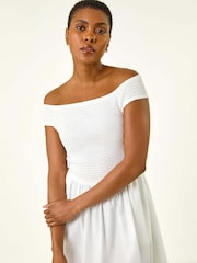 Roman White Plain Shirred Midi Dress - Image 4 of 5