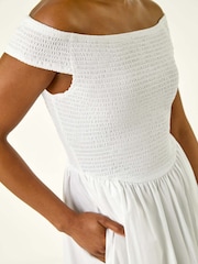 Roman White Plain Shirred Midi Dress - Image 5 of 5