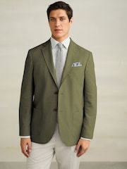 Green Regular Fit Textured Linen Blend Blazer - Image 4 of 4