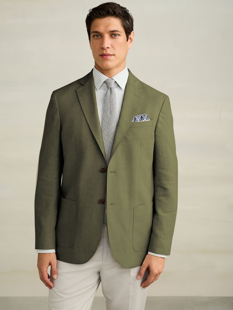 Green Regular Fit Textured Linen Blend Blazer - Image 4 of 4