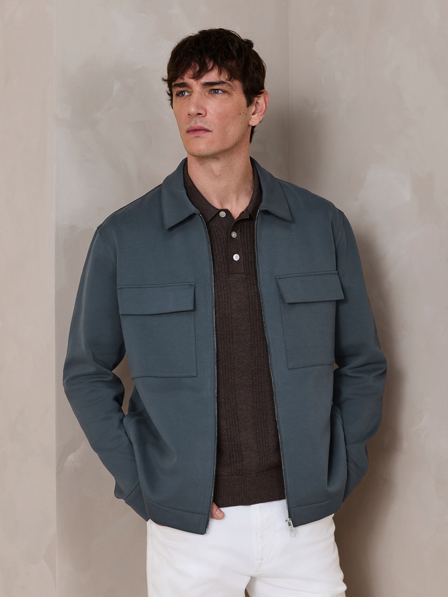Buy Mineral Blue N. Premium Jersey Zip Through Shacket from Next