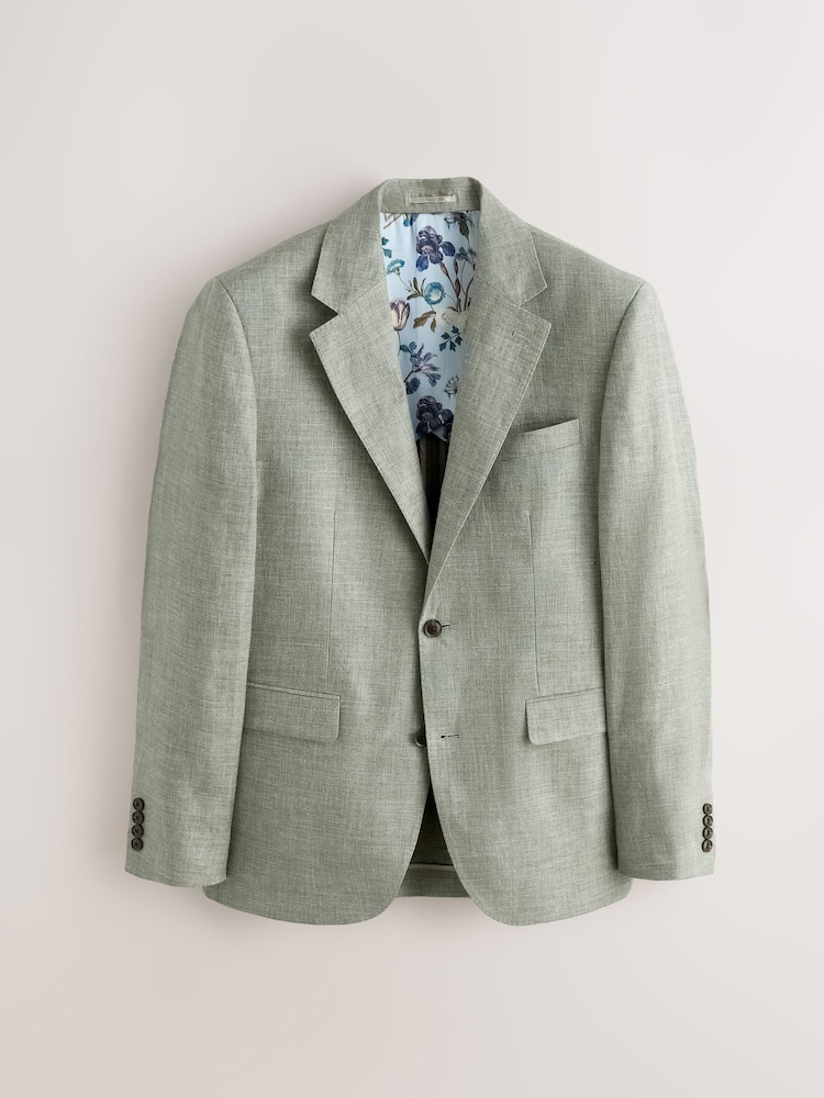 Sage Green Slim Fit N. Premium 100% Linen Blazer with Kew Gardens Lining - Image 1 of 6 Sage Green Slim Fit N. Premium 100% Linen Blazer with Kew Gardens Lining - Image 1 of 6