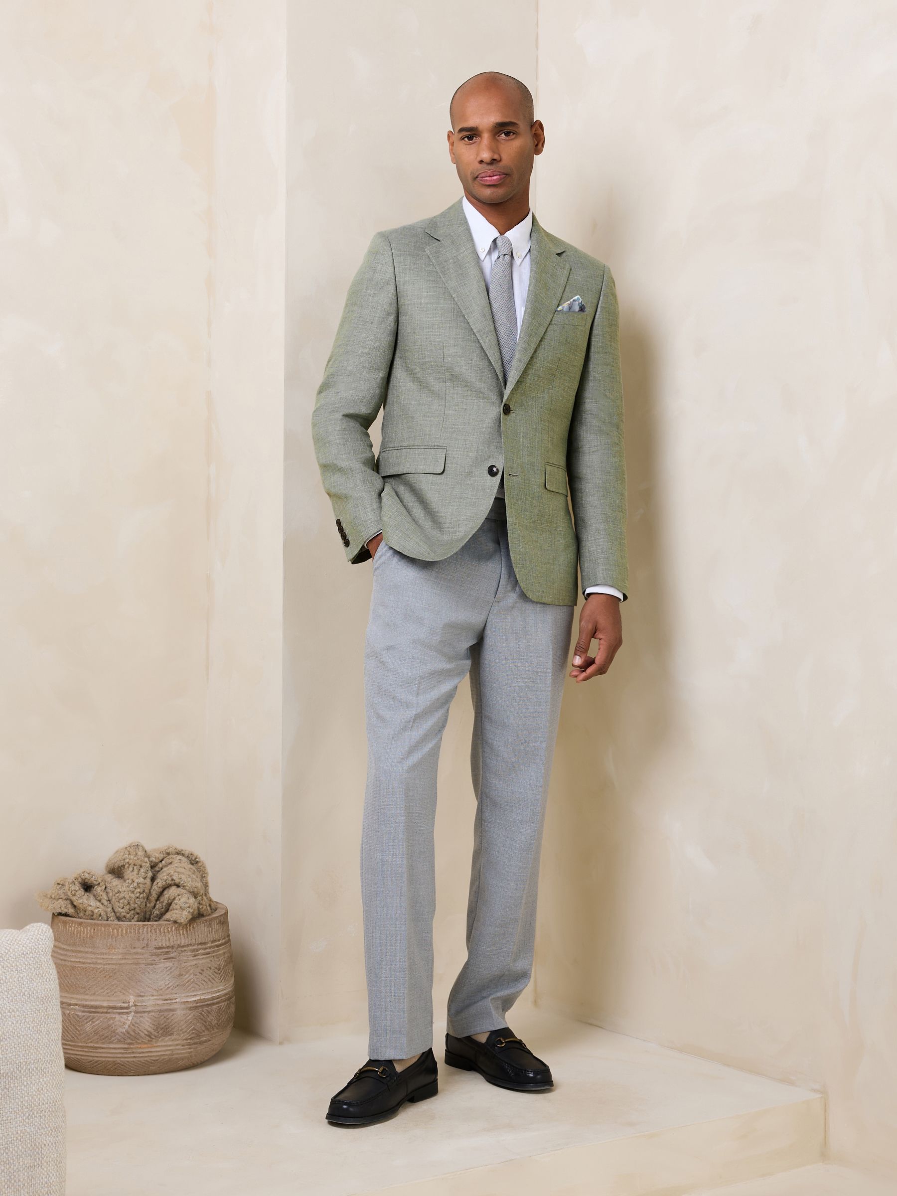 Buy Sage Green Slim Fit N. Premium 100% Linen Blazer with Kew