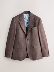 Brown Slim Fit N. Premium 100% Linen Blazer with Kew Gardens Lining - Image 7 of 11