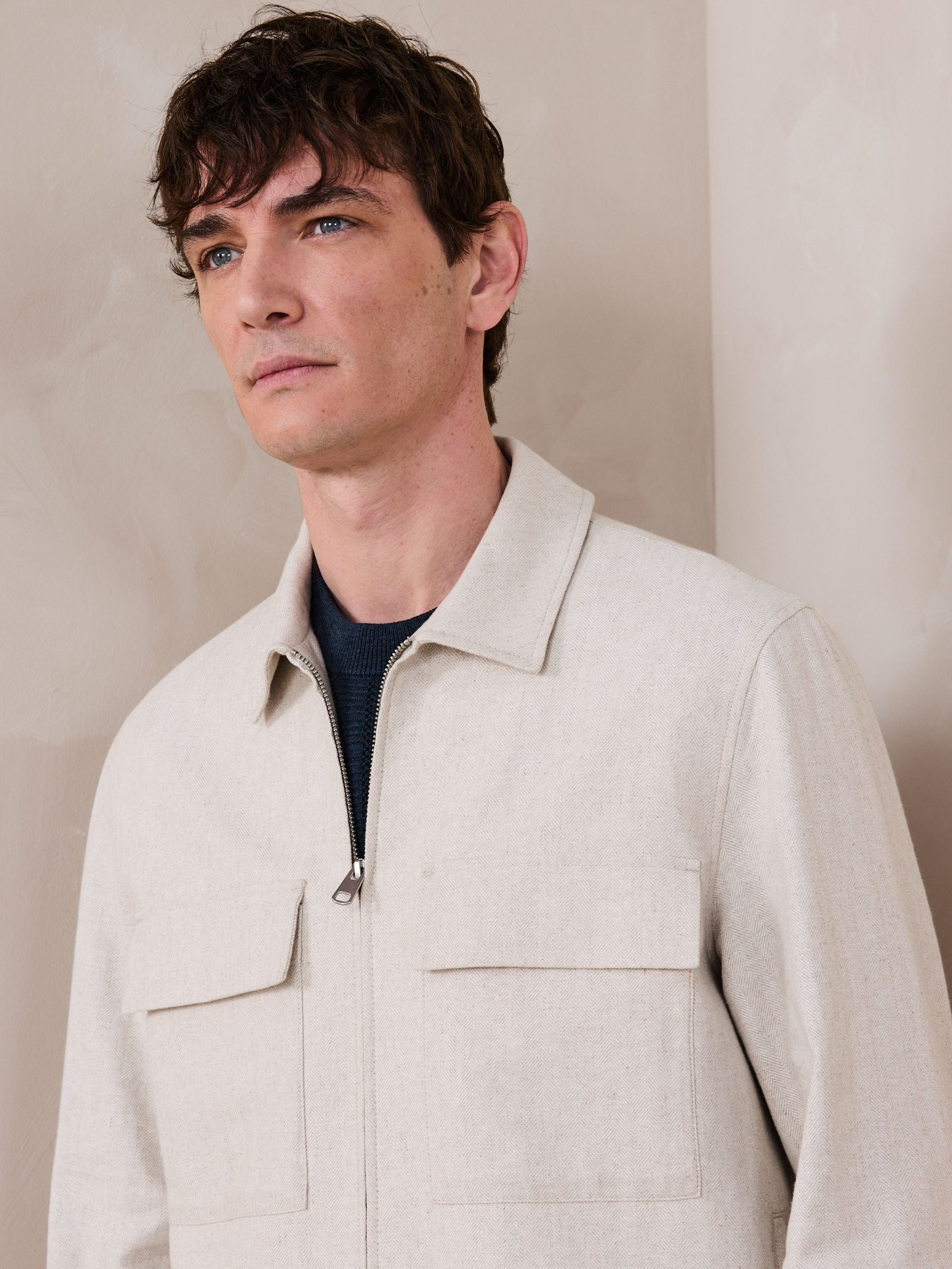 Buy Ecru Neutral N. Premium Linen Blend Herringbone Jacket from