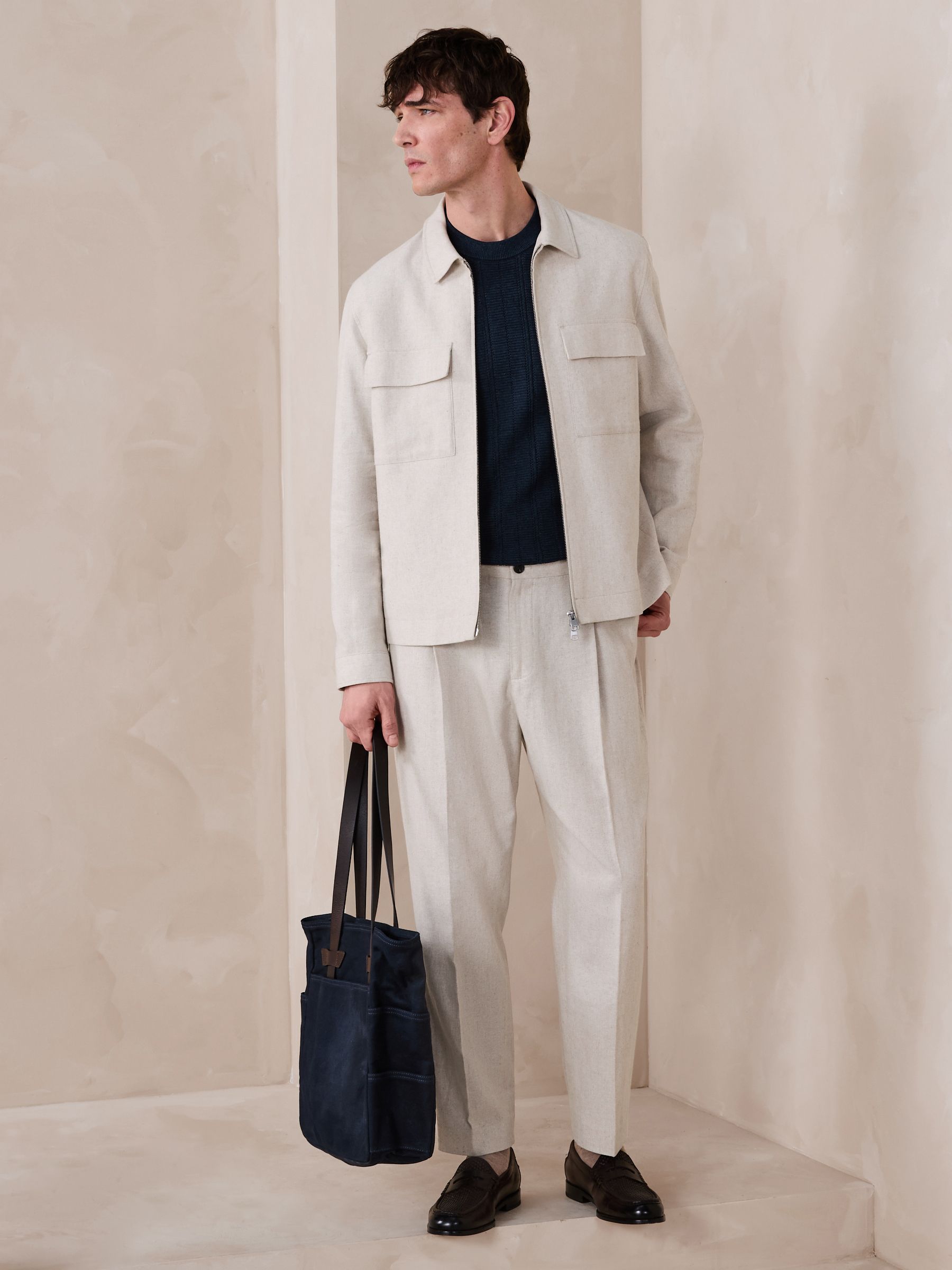 Buy Ecru Neutral N. Premium Linen Blend Herringbone Jacket from