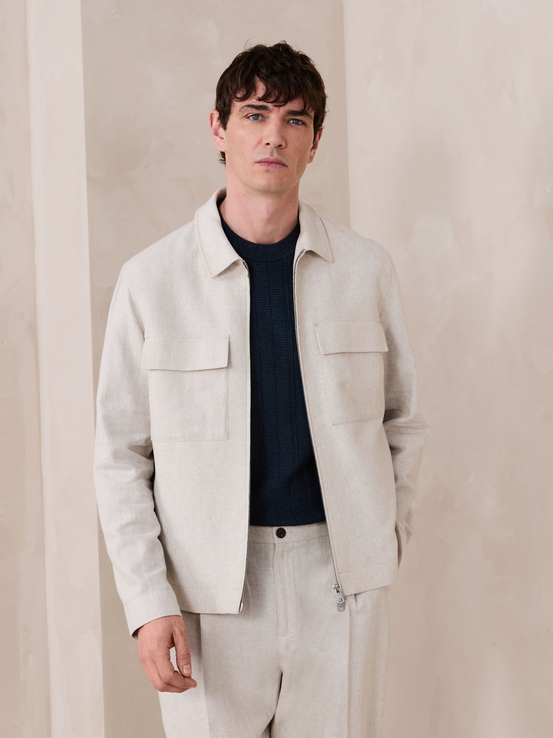 Buy Ecru Neutral N. Premium Linen Blend Herringbone Jacket from