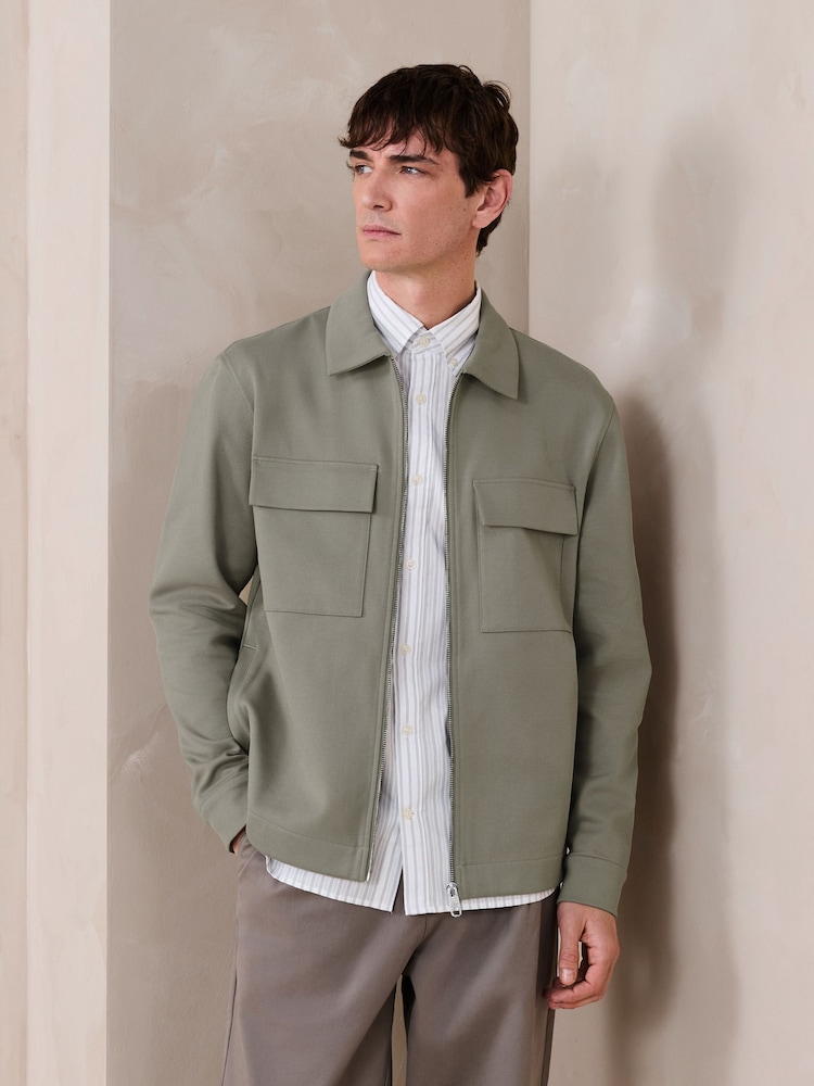Sage Green N. Premium Jersey Zip Through Shacket - Image 1 of 7