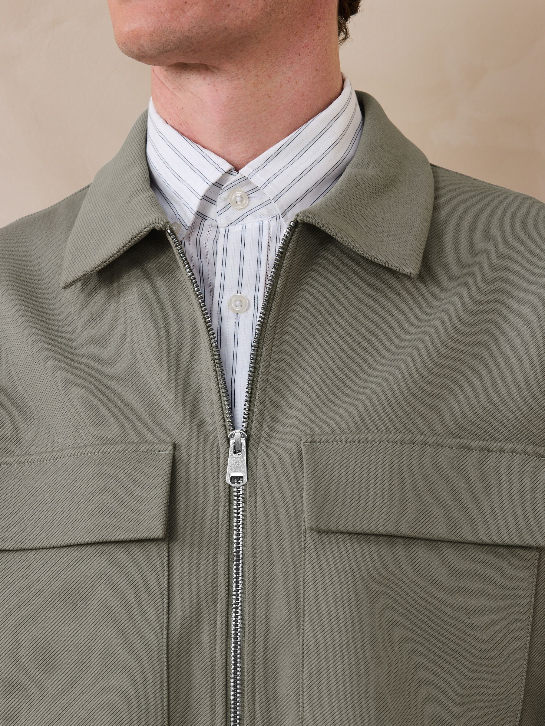 Buy Sage Green N. Premium Jersey Zip Through Shacket from Next USA