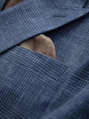 Navy Blue N. Premium Double Breasted Linen Blend Check Blazer - Image 11 of 13