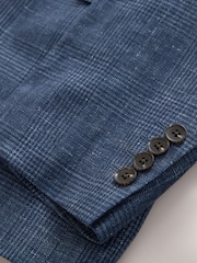 Navy Blue N. Premium Double Breasted Linen Blend Check Blazer - Image 12 of 13