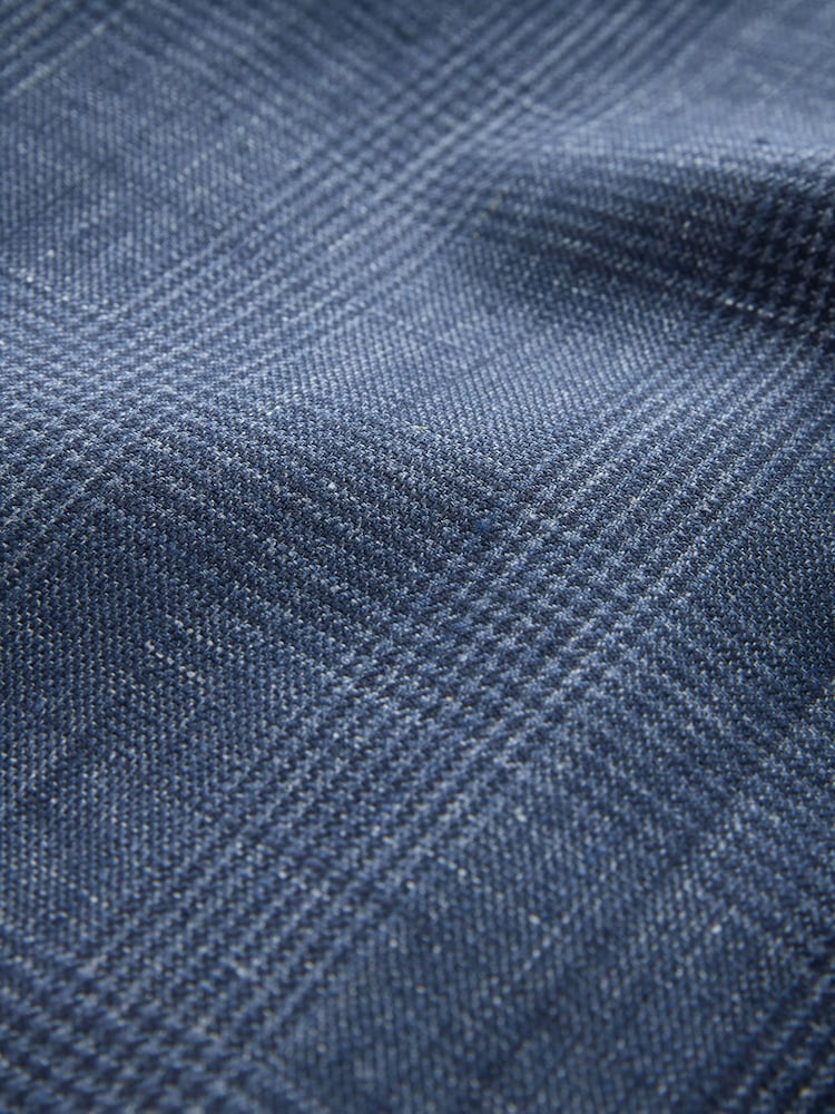 Navy Blue N. Premium Double Breasted Linen Blend Check Blazer - Image 13 of 13